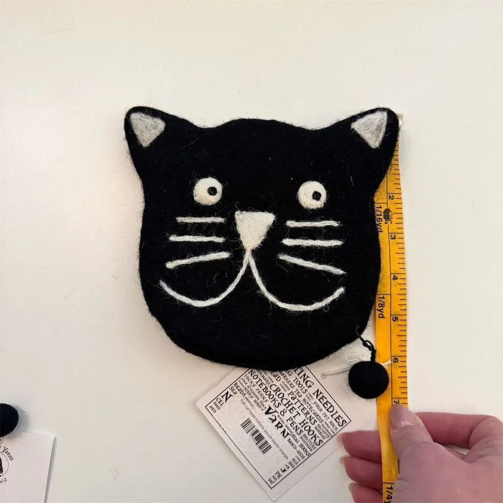 Handmade Wool Felt Black Cat Coin Purse by Wonderland Yarns
